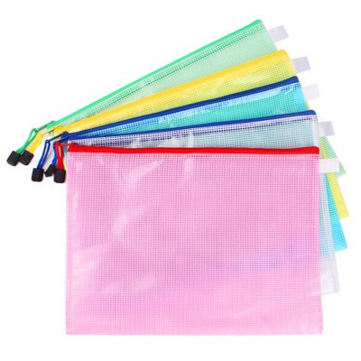 A3,A4,A5,B4,B5,B6,B8 File Folder Clear Mesh Bag Printed Logo Document Folder With Zipper