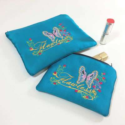 custom makeup pouch satin zipper bag wholesale with embroidery logo