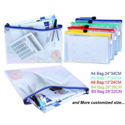 A3,B4,A4,B5,A5,A6,B6 plastic clear file folder wholesale custom mesh document bag with zipper for documents and receipt