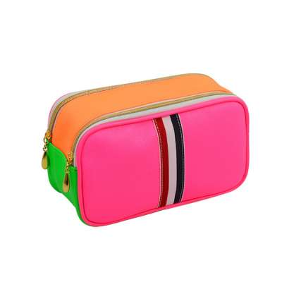 PU leather contrast color makeup bag stylish unique cosmetic bags with zippers and compartments